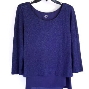 Loft blue metallic shirttail sweater Split back